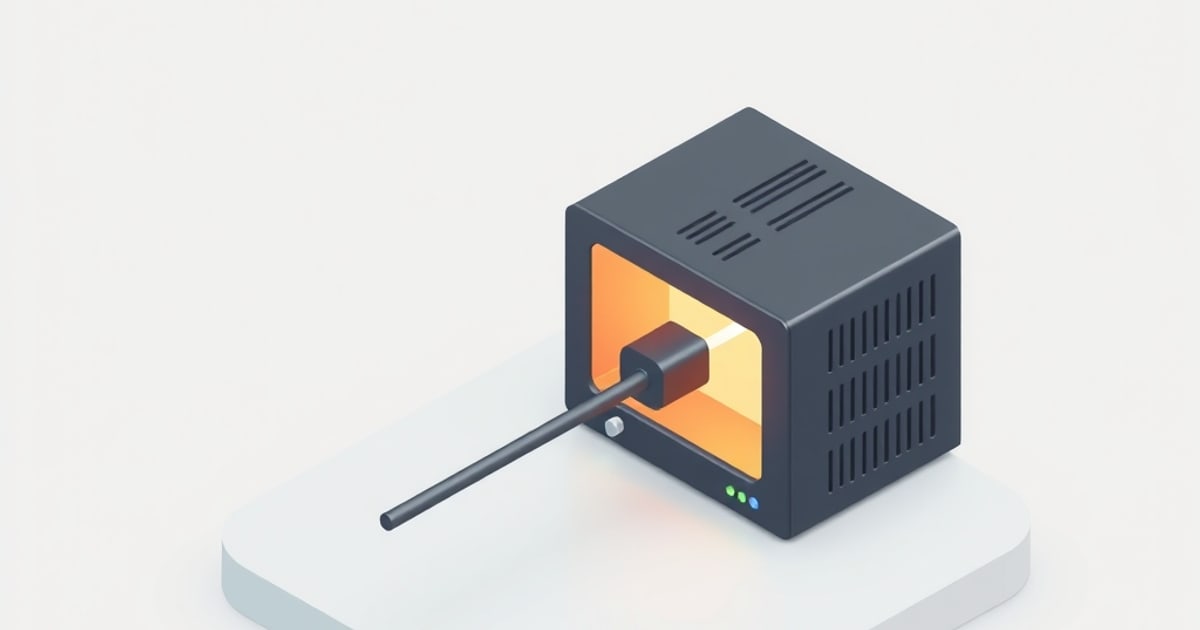 Flat isometric illustration of a dark vented appliance with a long tunnel line extending from its glowing port.